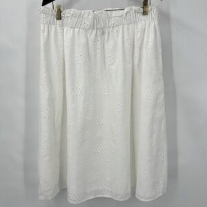 White Cotton Midi Skirt Eyelets Lined Pockets CottageCore Beach Boho Prairie Lg